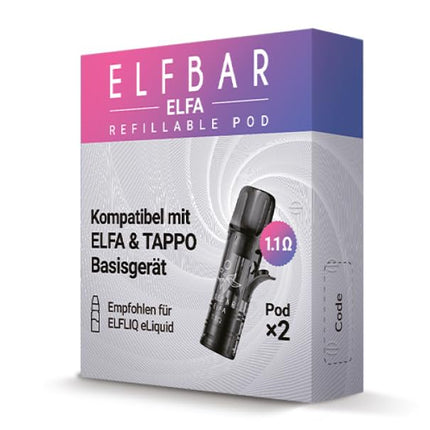 Elfbar ELFA tukšas kapsulas uzpildīšanai. Pašuzpildošas kapsulas - 2 gabali iepakojumā, 2 ml katra - bez nikotīna - bez šķidruma