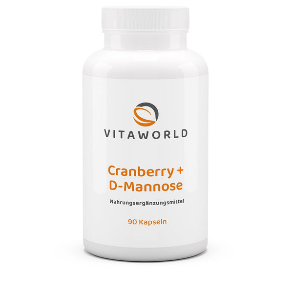 vitaworld Dzērveņu + D-mannozes, 25% proantocianidīnu no dzērvenēm, 500 mg D-mannozes un L-metionīna dienā, vegāns, 90 kapsulas