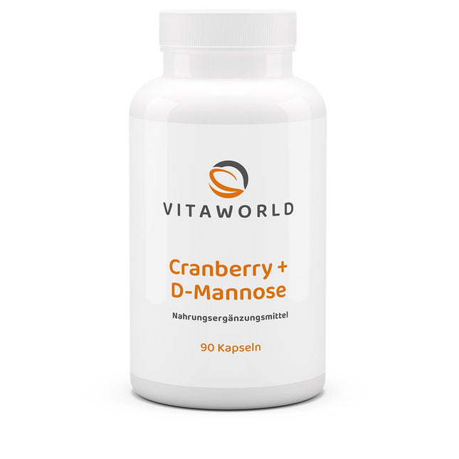 vitaworld Dzērveņu + D-mannozes, 25% proantocianidīnu no dzērvenēm, 500 mg D-mannozes un L-metionīna dienā, vegāns, 90 kapsulas
