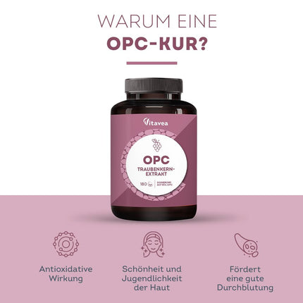 OPC vīnogu kauliņu ekstrakts - augsta deva ar 95% tīru OPC - no franču vīnogām - laboratorijā pārbaudīts (HPLC metode), vegāns - 180 tabletes - Vitavea