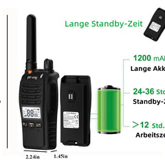 pofung PT88 PRO Professional bezlicencēts PMR446 pārnēsājams uzlādējams rācijas uztvērējs, 16 kanāli, LED ekrāns, mirgojošs trauksmes signāls, TOT, CTCSS/DCS, VOX un USB (kempings, piedzīvojumi) (2 iepakojums)
