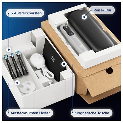 Oral-B iO Series 6 Plus Sensitive Edition elektriskā zobu birste, PLUS 3 birstes galviņas, 5 tīrīšanas režīmi zobu kopšanai, ceļojumu maciņš, Braun dizains, pelēka opāla