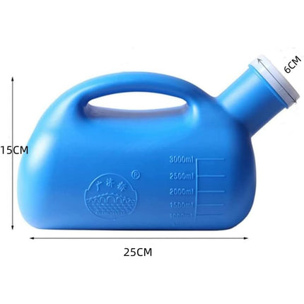 WOOLUCK® pisuāra pudele vīriešiem 3000 ml, čurāšanas pudele vīriešiem ar vāku, pisuāra pudele lietošanai ceļā, slimnīcā, ārpus telpām, automašīnā, kempingā - zila