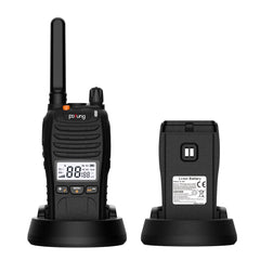 pofung PT88 PRO Professional bezlicencēts PMR446 pārnēsājams uzlādējams rācijas uztvērējs, 16 kanāli, LED ekrāns, mirgojošs trauksmes signāls, TOT, CTCSS/DCS, VOX un USB (kempings, piedzīvojumi) (2 iepakojums)