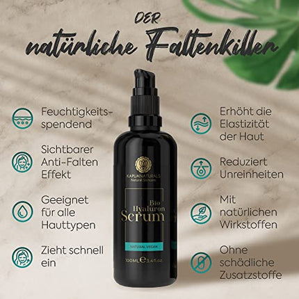 BIO Hyaluron Serum hochdosiert • 100ml +Vit E & B5 • 7-Fach Hyaluronsäure Serum Gesicht ✓100% Vegan&BIO ✓Anti-Aging Konzentrat ✓ Anti Falten Serum Naturkosmetik ✓Made in Germany ✓Hyaluronic Acid Serum