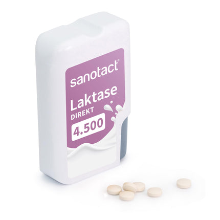 sanotact Lactase Direct 4500 mini tabletes – 100 gab. | Laktozes nepanesības gadījumā | Tūlītēja iedarbība | Var lietot bez ūdens | Praktisks dozators ar klikšķi
