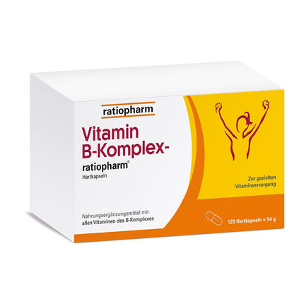 Vitamin B Complex-ratiopharm cietās kapsulas: kombinēts preparāts mērķtiecīgai vitamīnu piegādei gadījumos, kad ir paaugstināta nepieciešamība pēc B vitamīniem, 120 kapsulas