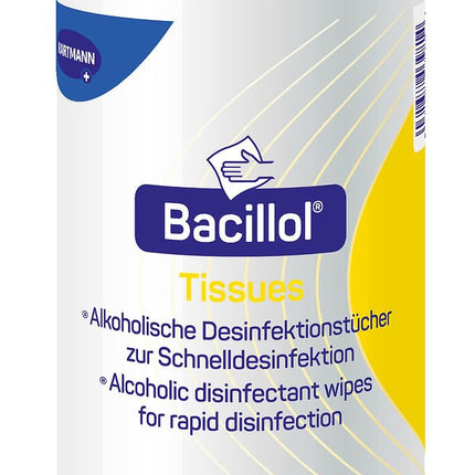 Bacillol salvetes: Ātrās dezinfekcijas salvetes uz spirta bāzes praktiskā dozatorā, 100 salvetes