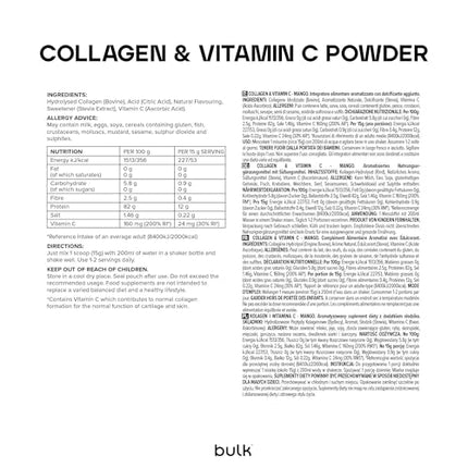 Kolagēna un C vitamīna pulveris vairumā, 12 000 mg vienā porcijā, hidrolizēti kolagēna peptīdi, 1. un 3. tips, mango, 500 g