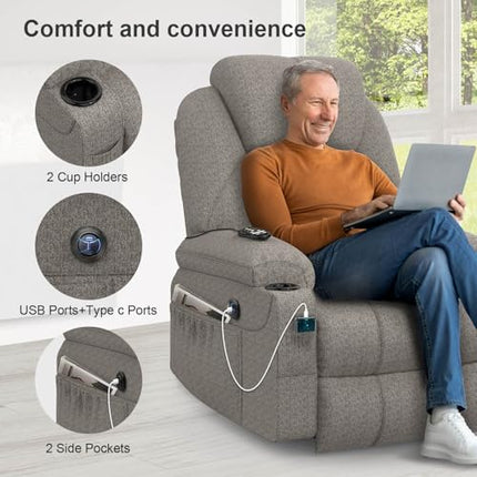 YONISEE TV krēsls, elektriski regulējams, stāvus stāvošs masāžas krēsls ar masāžas siltuma funkciju, senioru krēsls, relaksējošs atpūtas krēsls ar kāju balstu, 2 sānu kabatām un krūzīšu turētāju, USB portiem