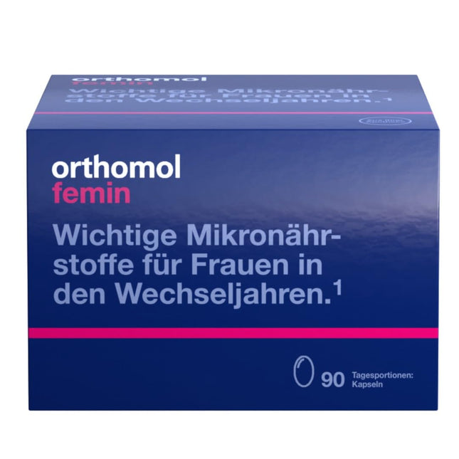Orthomol Femin - Mikrouzturvielas sievietēm menopauzes laikā - ar biotīnu, selēnu, cinku, naktssveces eļļu, koenzīmu Q10, 90 porcijas dienā