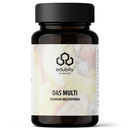edubily nutrition® multivitamīnu kapsulas ar vitamīniem, minerālvielām un mikroelementiem, piemēram, hromu, jodu, varu, mangānu, molibdēnu, PQQ, Q10, selēnu, cinku, bez dzelzs - 90 mazas kapsulas (multivitamīni ar jodu)