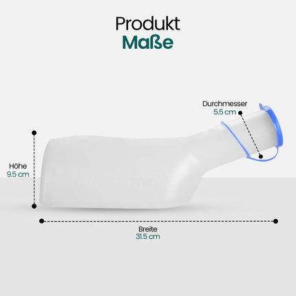 Hygiene100 pisuāra komplekts (1000 ml pisuārs + gultas turētājs ar vāku), izturīgs caurspīdīgs PP pisuārs ar vāciņu, viegli nolasāmas mērīšanas līnijas, pārnēsājams ceļojumiem