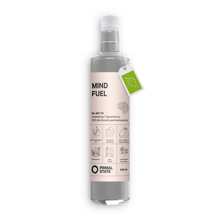 Primal State® organiskā C8 MCT eļļa [500 ml] | Veicina 300% ketonu līmeņa salīdzinājumā ar citām MCT eļļām | tīra kaprilskābe ar 99,8% tīrību | ieskaitot pilinātājs stikla pudelē