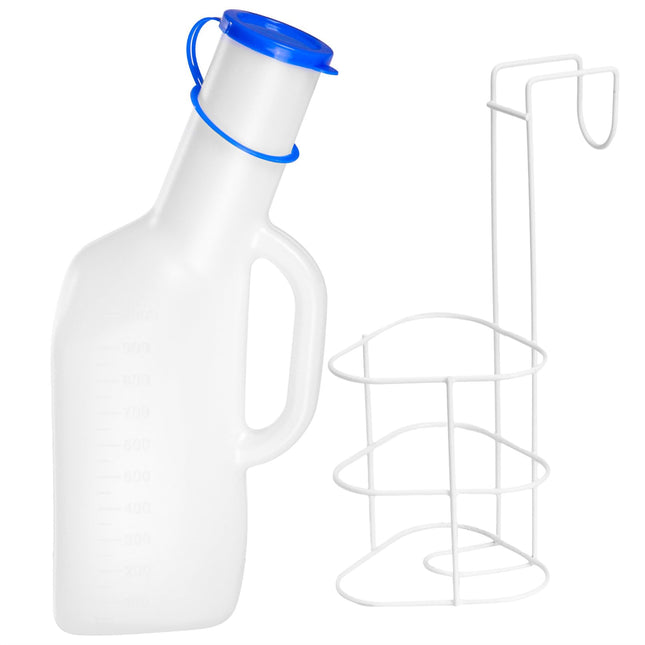 Pisuārs vīriešiem, pārnēsājamas urīna pudeles, necaurlaidīgas vīriešu pisuāri, 1 l plastmasas urīna pudele, ceļojumu mobilā tualete ar gultas turētāju, urīna savākšanas trauks ārkārtas situācijām ceļā