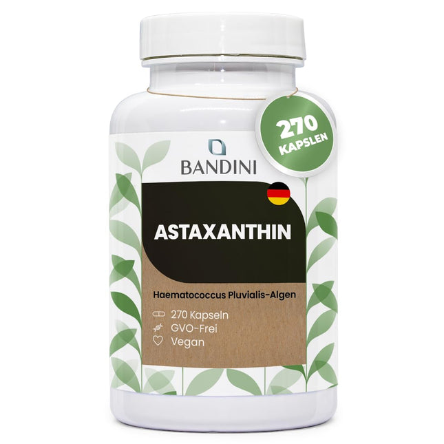 Bandini® Pure astaksantīns 8 mg kapsulā, 270 kapsulas, 9 mēnešu krājumi (1 kapsula dienā), aļģes Haematococcus Pluvialis - dabīgs astaksantīns, bez magnija stearāta, bez ĢMO