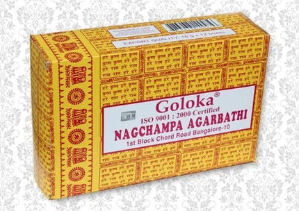 Goloka Nag Champa vīraka kociņi, 16 grami x 12 kastītes, 12 kociņi (1 iepakojums)