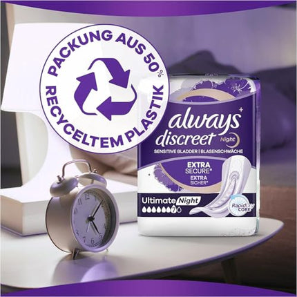 Always Discreet urīna nesaturēšanas ieliktņi, Ultimate Night mēneša iepakojums urīnpūšļa vājuma gadījumā, 48 ieliktņi (4 iepakojumi x 12)