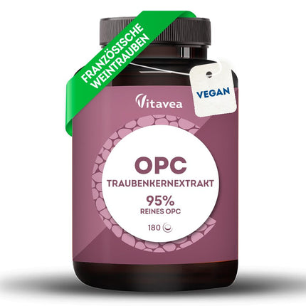 OPC vīnogu kauliņu ekstrakts - augsta deva ar 95% tīru OPC - no franču vīnogām - laboratorijā pārbaudīts (HPLC metode), vegāns - 180 tabletes - Vitavea