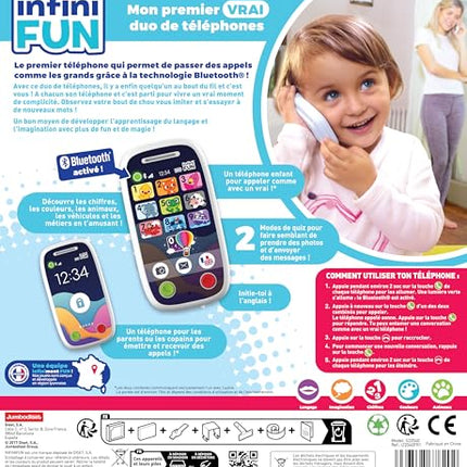 Bezgalīgā jautrība Mans pirmais īstais telefonu duets — pirmais telefons, kas ļauj veikt zvanus, izmantojot Bluetooth. – Imitācijas rotaļlieta, daudzvalodu, franču/angļu valodā, no 12 mēnešu vecuma