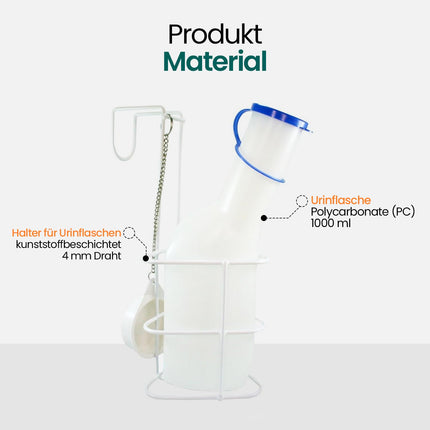 Hygiene100 pisuāra komplekts (1000 ml pisuārs + gultas turētājs ar vāku), izturīgs caurspīdīgs PP pisuārs ar vāciņu, viegli nolasāmas mērīšanas līnijas, pārnēsājams ceļojumiem