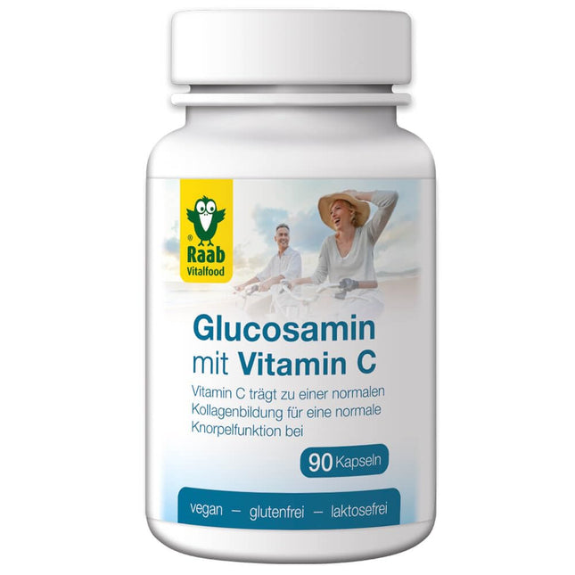Raab Vitalfood glikozamīna sulfāts ar dabīgo C vitamīnu; normālai skrimšļu veidošanās veicināšanai, 90 kapsulas, vegāns, bez glutēna, 72 g