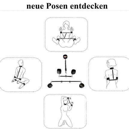 Izpletņstieņa verdzības rokudzelži potīšu aproces seksa rotaļlieta ar BDSM seksa uzvalku regulējams metāla izpletņstieņa vergi pāriem (melns)