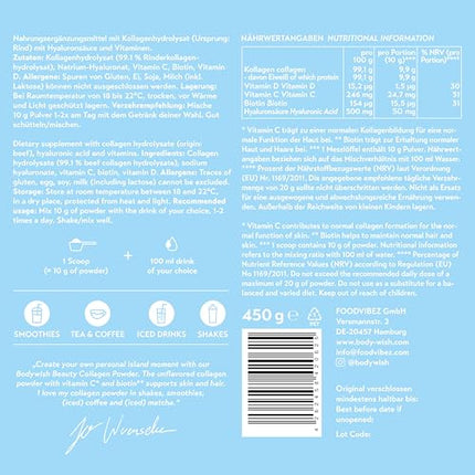 XXL kolagēna pulveris ar augstu devu 450 g | Augstākās kvalitātes hialuronskābe, biotīns, vitamīni un minerālvielas. Ādas kopšana | Mirdzuma kolagēna pulvera hidrolizāta peptīdi 1. un 3. tips | Āda Mati Nagi | Neitrāli šķīstošs