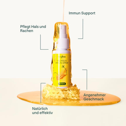 heybee® Propolisa imūnsprejs ar D vitamīnu, 30 ml - mutes dobuma aerosols bērniem un pieaugušajiem, nomierinošs rīklei un rīklei + stiprina imūnsistēmu, sastāvdaļas no ilgtspējīgas biškopības