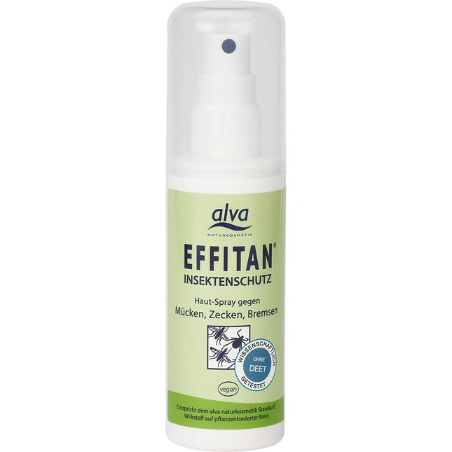 alva® Natural Cosmetics EFFITAN kukaiņu atbaidītājs 100 ml - ar citronu eikalipta eļļu - bez DEET - ļoti efektīvs - efektīva aizsardzība - pret odiem, mušiņām un ērcēm