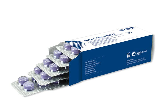 miradent Mira-2-Ton® tabletes 50 gab. | Košļājamās tabletes aplikuma noteikšanai pirms zobu tīrīšanas | pierādīts | uzticams | motivējošs | Viegli lietojams | Bez eritrozīna un glutēna