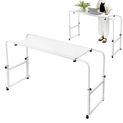 QWORK® Augstumā un platumā regulējams galdiņš virs gultas uz ritentiņiem, sānu galdiņš gultai, ideāli piemērots mājām un birojam, daudzfunkcionāls kā sānu galdiņš, naktsgaldiņš, rakstāmgalds