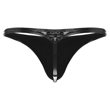 iiniim vīriešu mini mikro stringbiksītes ar mitra izskata G-string biksītēm, mini biksītes, lakotas ādas bikini biksītes, apakšveļa, D, melna, XL