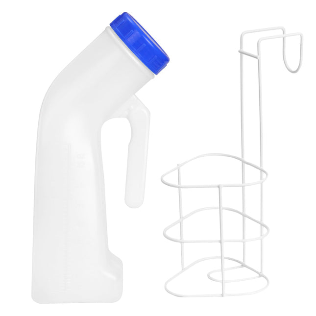 Pisuāra pudele vīriešiem un sievietēm, pisuāra pudeles, 1000 ml avārijas pisuārs, pārnēsājama mobilā tualetes urinēšanas pudele ar gultas turētāju, pisuāra pudele ar skrūvējamu vāciņu ceļošanai, avārijas gulta, kempings