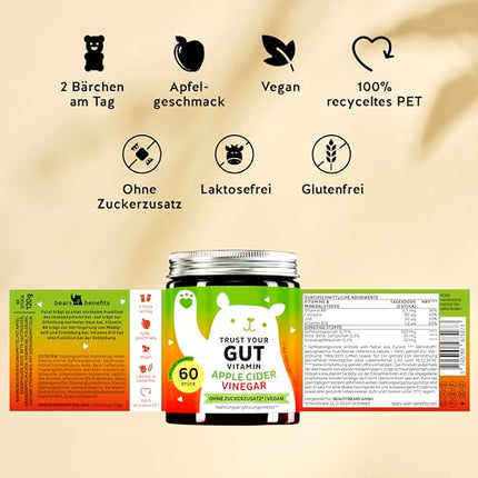 Ābolu sidra etiķa želejkonfektes – augsta deva 350 mg ābolu sidra etiķa pulveris – granātābolu un biešu sulas pulveris – vitamīns B6 B12 jods un folskābe – 60 želejkonfektes – vegānas – bez pievienota cukura – lācīši ar ieguvumiem