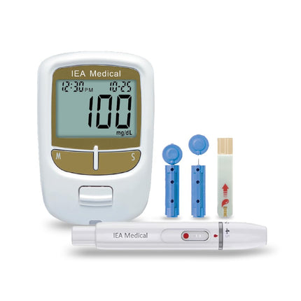 IEA medicīniskais asins glikozes mērītājs | Asins glikozes mērītāja komplekts ar testa strēmelītēm | Glikozes mērītājs | Diabēta tests | 50 testa strēmeles un 50 lancetes