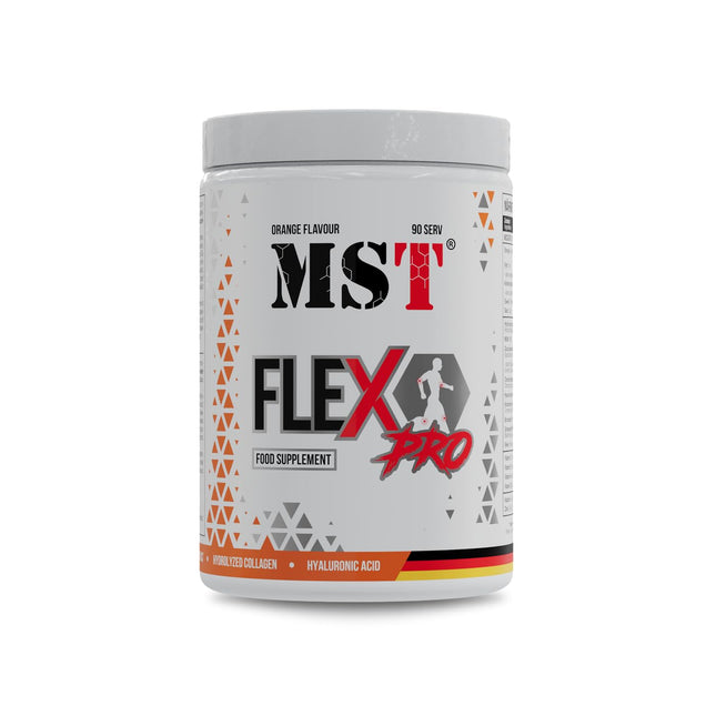 MST® Nutrition Flex Pro pulveris – kolagēns, MSM, glikozamīns, hondroitīns un hialuronskābe – augstas kvalitātes formula – ražots Vācijā (945 g, apelsīnu krāsā)