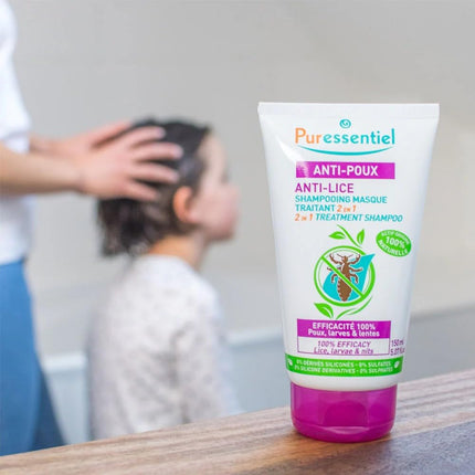 Puressentiel - pret utīm šampūna-maska ​​2 vienā ar ķemmi - dabīgs līdzeklis pret utīm, kāpuriem un gnīdām - aktīvā viela 100% dabīgas izcelsmes - 150 ml