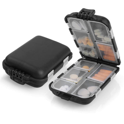 AOOWU 7 dienu tablešu kastīte, 10 nodalījumu tablešu kastīte, maza, ērta zāļu kastīte ar lieliem atsevišķiem nodalījumiem medikamentiem, vitamīniem, zivju eļļai utt., tablešu dozators ceļojumiem un ikdienas lietošanai (melns)
