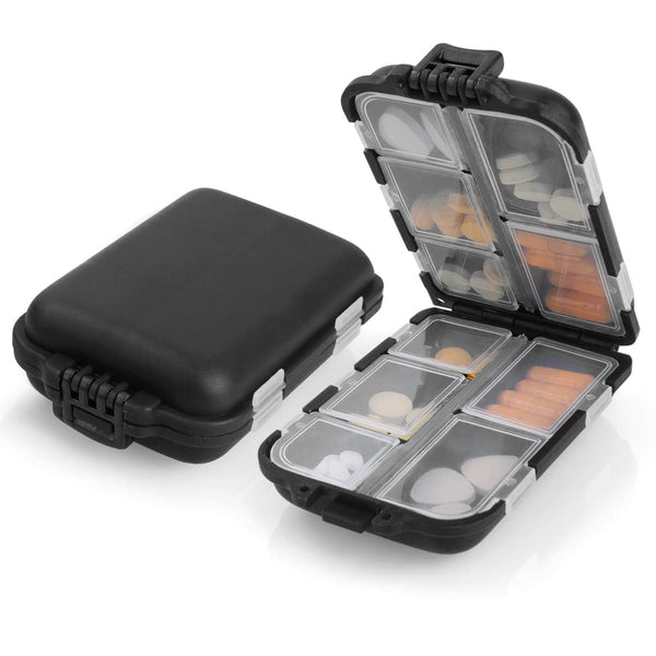 AOOWU 7 dienu tablešu kastīte, 10 nodalījumu tablešu kastīte, maza, ērta zāļu kastīte ar lieliem atsevišķiem nodalījumiem medikamentiem, vitamīniem, zivju eļļai utt., tablešu dozators ceļojumiem un ikdienas lietošanai (melns)