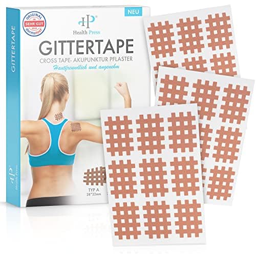 Health Press® Grid Tape Cross Tape – A izmērs, 180 gabali – Režģveida plāksteri akupresūrai – Akupunktūras plāksteri ar detalizētu e-grāmatas lietošanas instrukciju lejupielādei – Akupresūras plāksteri