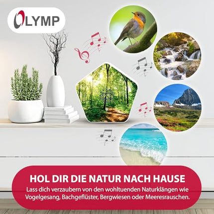 Olymp dabas skaņu kaste | Dabas skaņas relaksācijai un mieram | Skaņu kaste ar putnu dziesmām, strautu čukstiem, kalnu pļavām, jūras skaņām | Mūzikas kastīte ar kustības sensoru un individuālu skaļuma kontroli