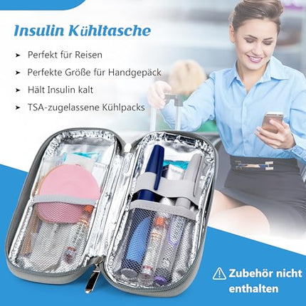 YOUSHARES insulīna dzesēšanas soma ar 2 ledus pakām - TSA apstiprināta diabēta soma diabēta piederumiem, Epipen, šļircēm, insulīnam un citiem medikamentu piederumiem, medikamentu somas pildspalvas dzesētājs ceļojumiem (pelēks)