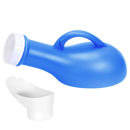 Pisuāru pudeles vīriešiem un sievietēm, plastmasas pisuāra pudeles vāks, urinēšanas pudele 1000 ml, unisex pārnēsājamās tualetes, pisuāri automašīnu ceļojumiem, kempingam