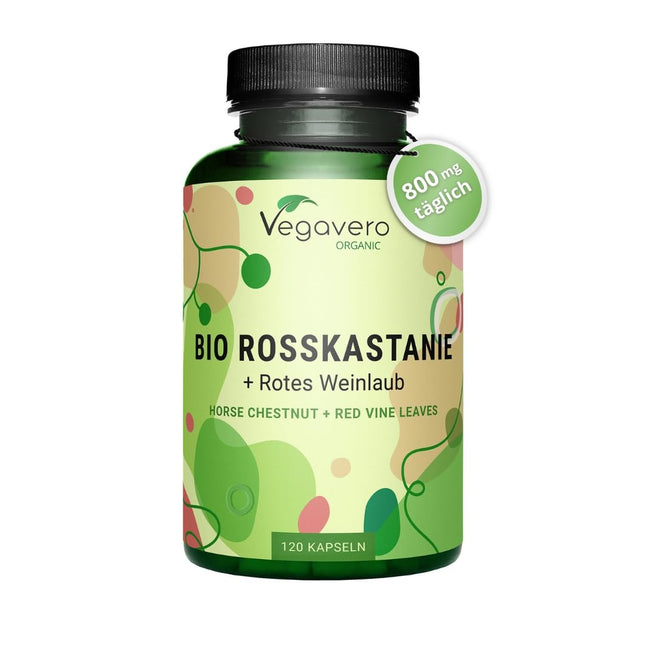 Zirgkastaņas ekstrakts Vegavero® | 100% bioloģisks | 800 mg ekstrakta ar vīnogu lapām un acerolas C vitamīnu | Cenas un veiktspējas attiecības uzvarētājs 2024* | Aescīns un polifenoli | 120 vēnu kapsulas | Vegāns un bez piedevām