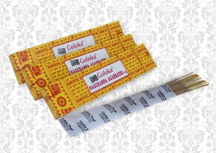 Goloka Nag Champa vīraka kociņi, 16 grami x 12 kastītes, 12 kociņi (1 iepakojums)