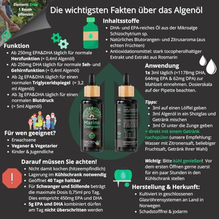 NatuRise® Omega 3 vegāns - aļģu eļļa - 1884 mg DHA, EPA un DPA - augsta deva - 100 ml - laboratoriski pārbaudīts - triglicerīdu veidā - pipete ar dozēšanas skalu - UV stikls (asins apelsīns + citrons)