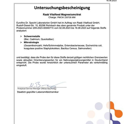 Raab Vitalfood® magnija citrāta pulveris (340 g) – 100% magnija citrāts bez piedevām, viegli dozējams, ideāli piemērots sportistiem – muskuļiem, nerviem, elektrolītu līdzsvaram – laboratoriski pārbaudīts, vegāns