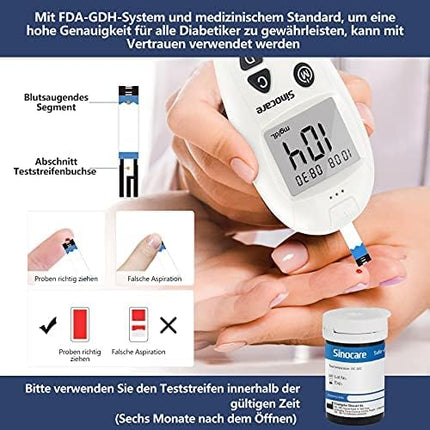 sinocare Safe-Accu asins glikozes testa strēmeļu komplekts, 50 asins glikozes testa strēmeles (tikai Safe-Accu asins glikozes mērītāja testa uzvarētājam)