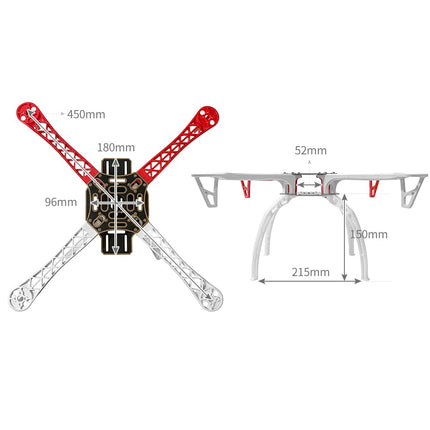 HAWK'S WORK F450 drona rāmis, 450 mm garenbāzes kvadrokoptera rāmja komplekts ar nolaišanās sliedēm (iepriekš pielodēts)
